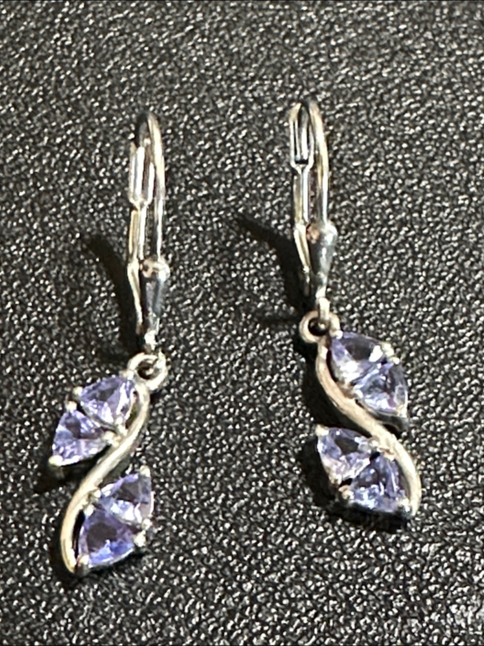 STS Platinum Over Sterling Tanzanite Stones Lever Back Drop Earrings